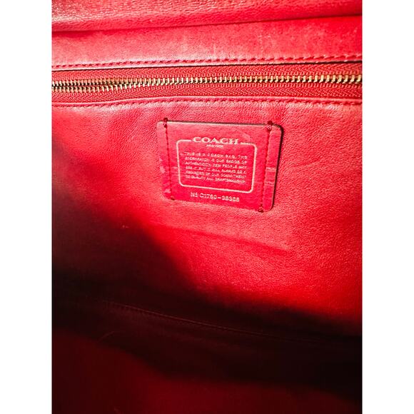 COACH Rustic Red Pebbled Leather Turnlock Closure Drifter Top Handle Hand Bag - Picture 10 of 11